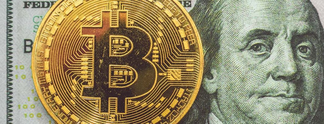 A dollar and a bitcoin