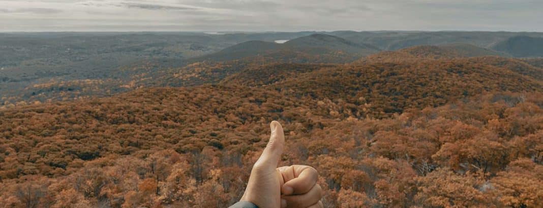 The image shows a thumbs up approving for a credit card.