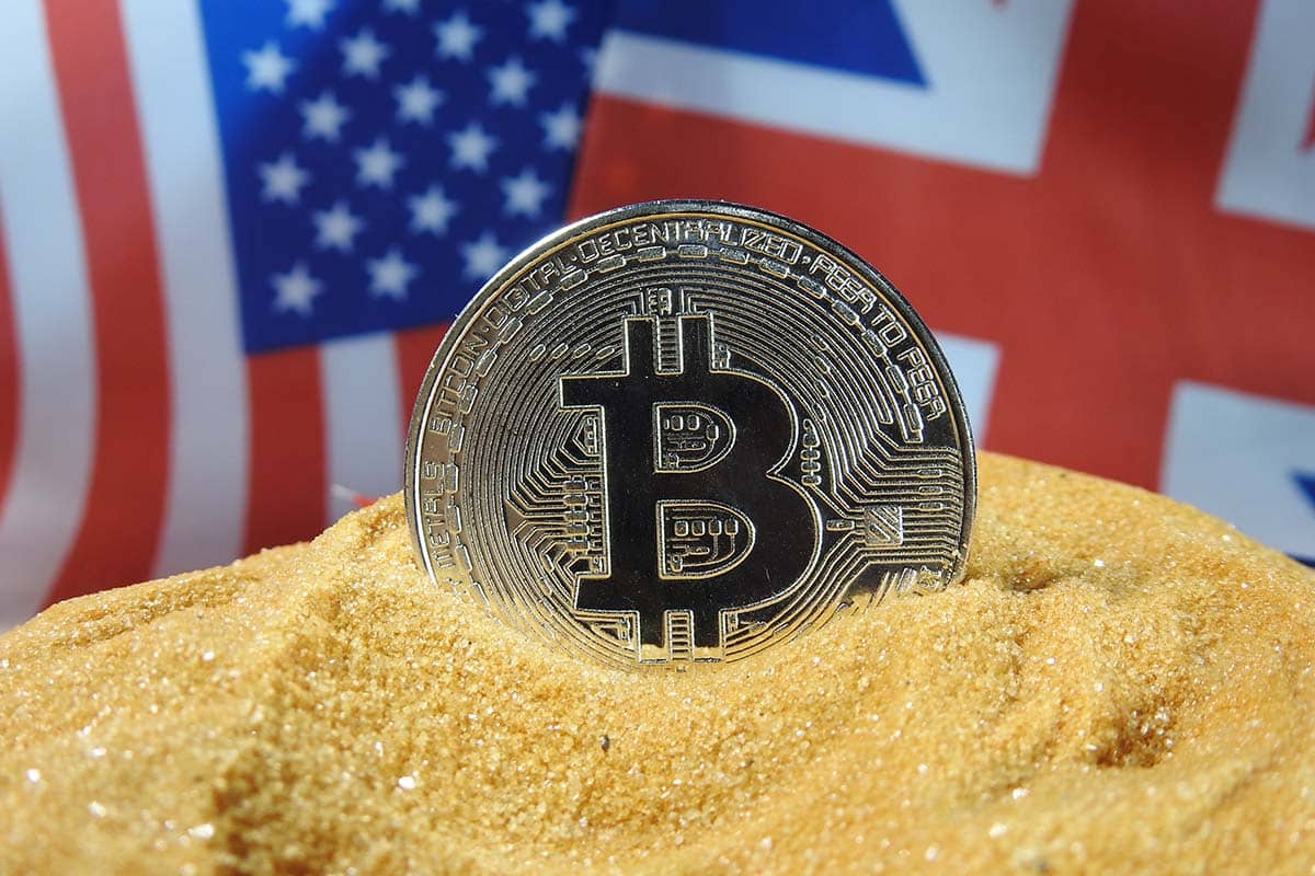 A bitcoin infron of flags