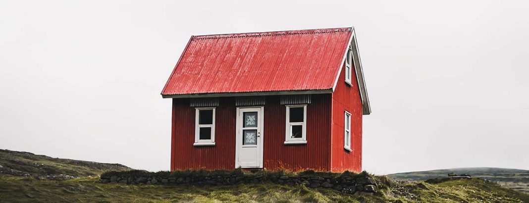 A red tiny house
